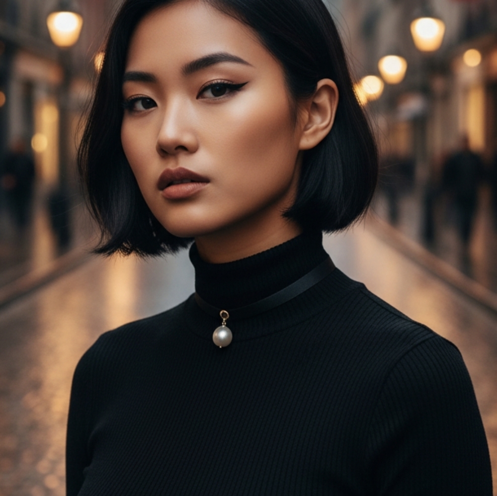 Black Choker with Pearl Pendant